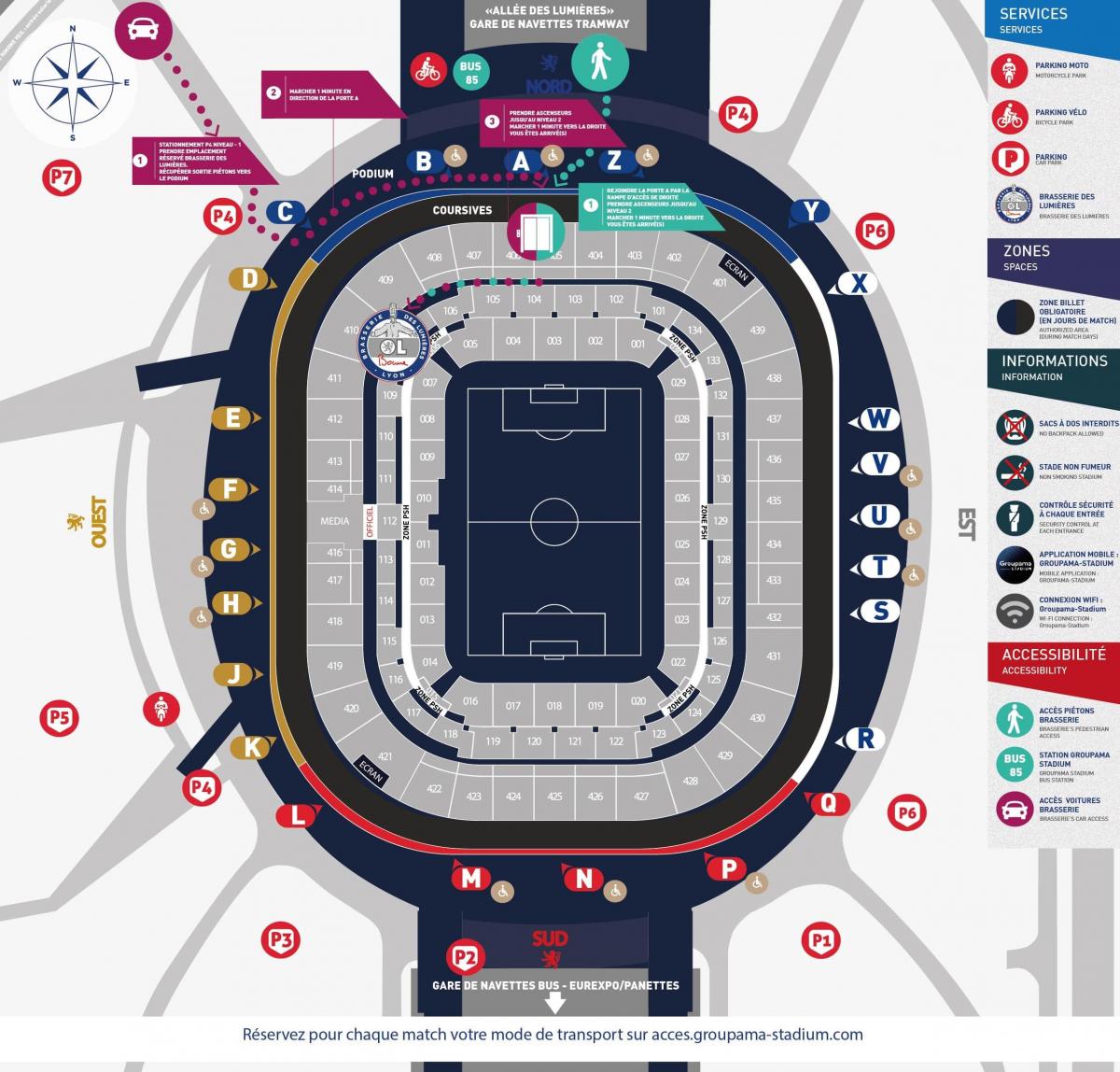 map of Lyon stadium
